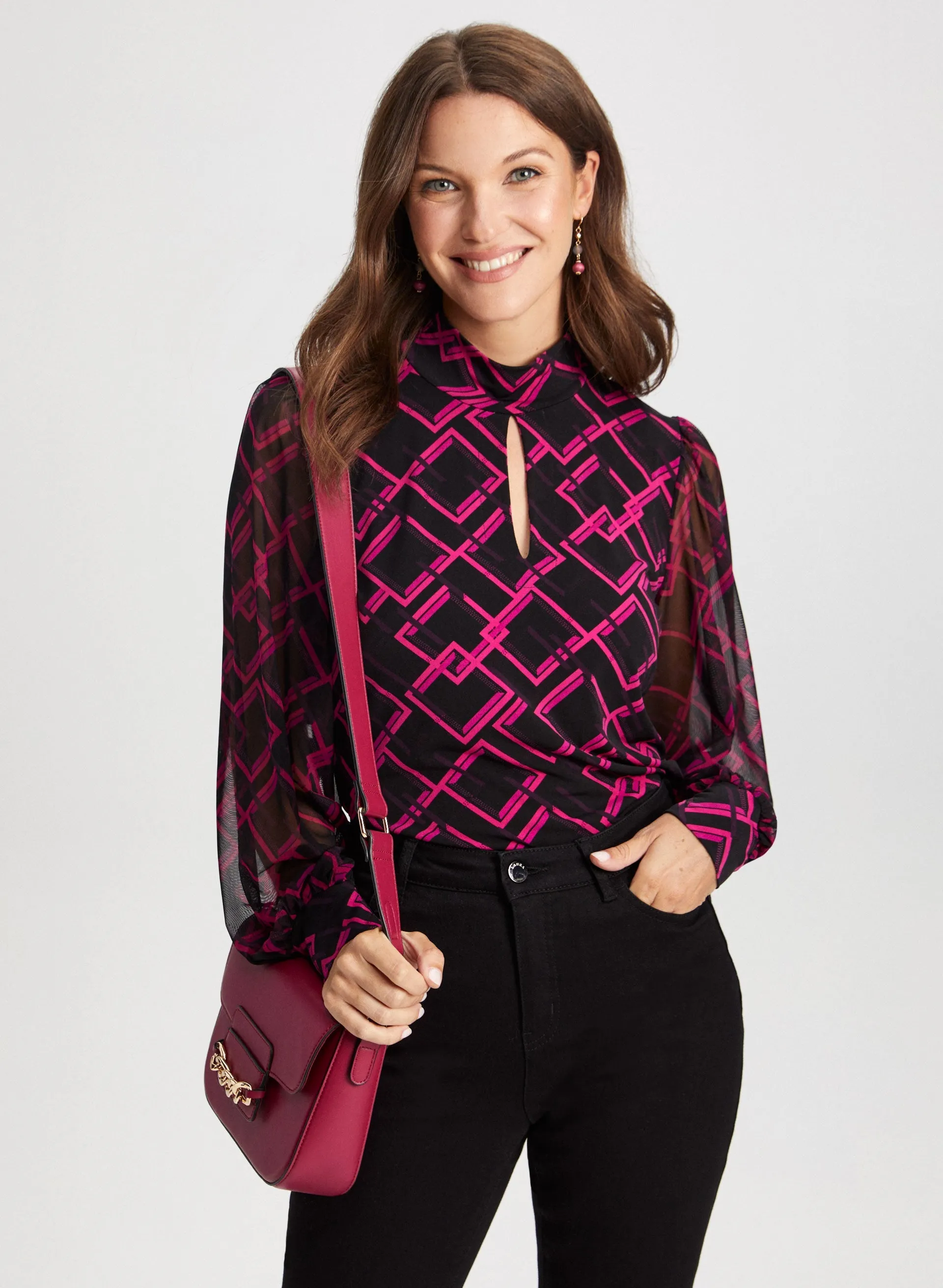 Keyhole Geometric Print Top sold by Laura