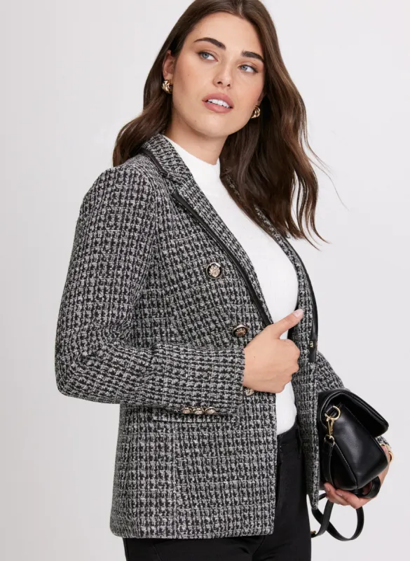 Houndstooth Print Vegan Leather Trim Blazer sold by Laura
