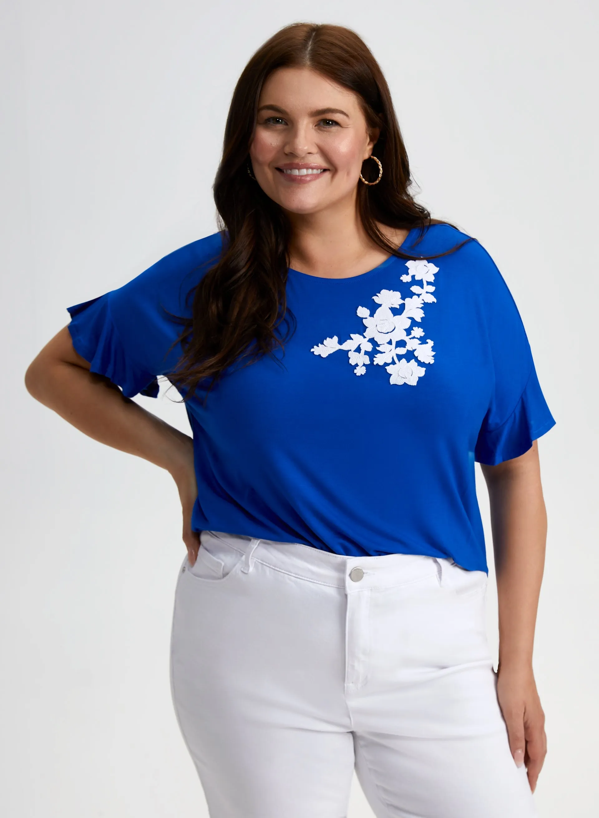Ruffle Sleeve Floral Detail Top sold by Laura