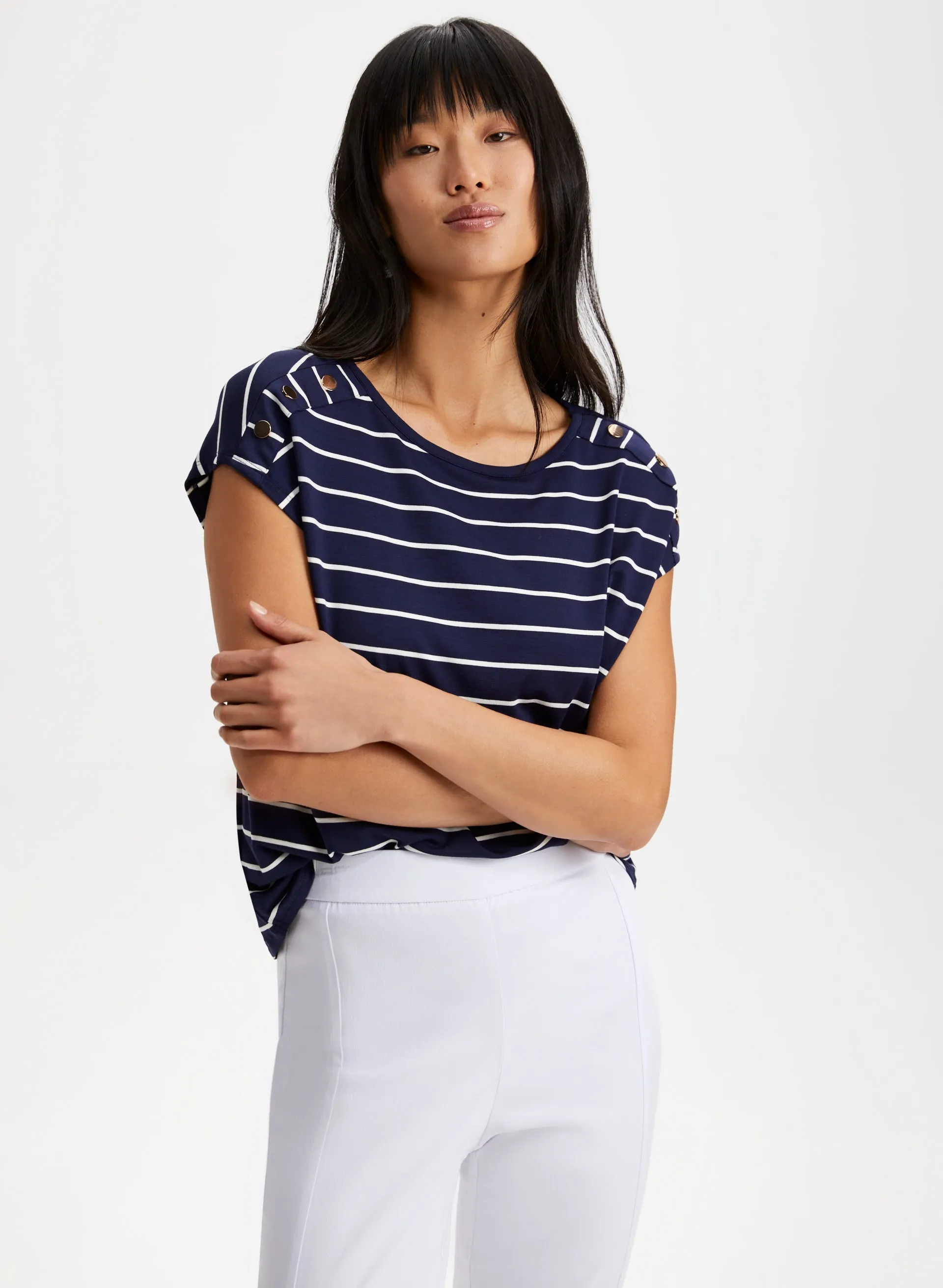 Stripe Print Two-Tone Top sold by Laura