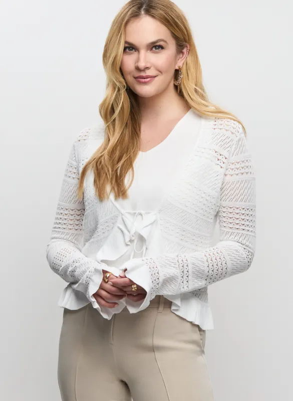 Pointelle Bell Sleeve Cardigan sold by Laura