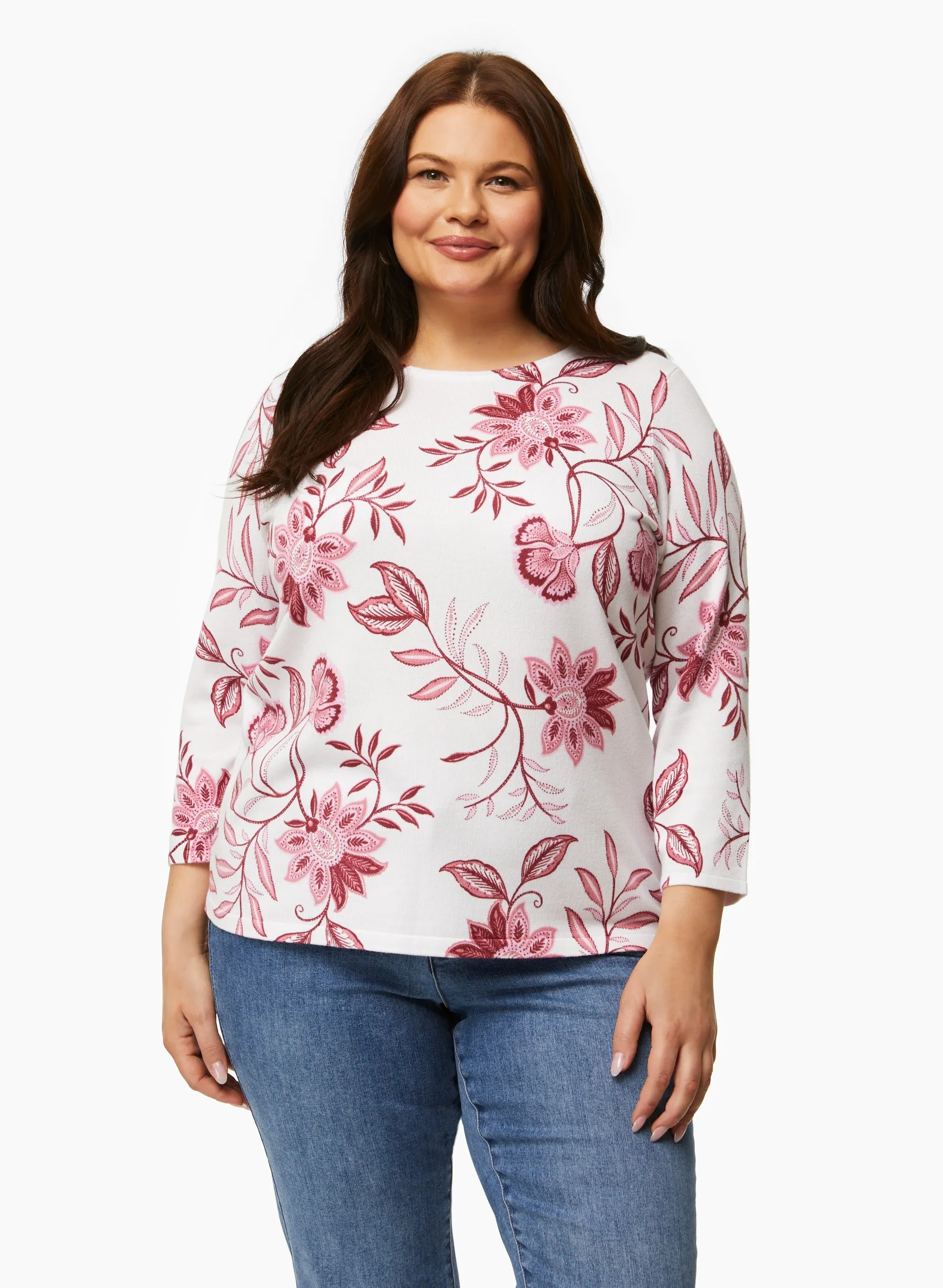 Boat Neck Floral Motif Sweater sold by Laura