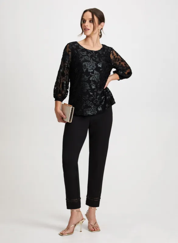 Pearl Detail Pants & Floral Mesh Top sold by Laura