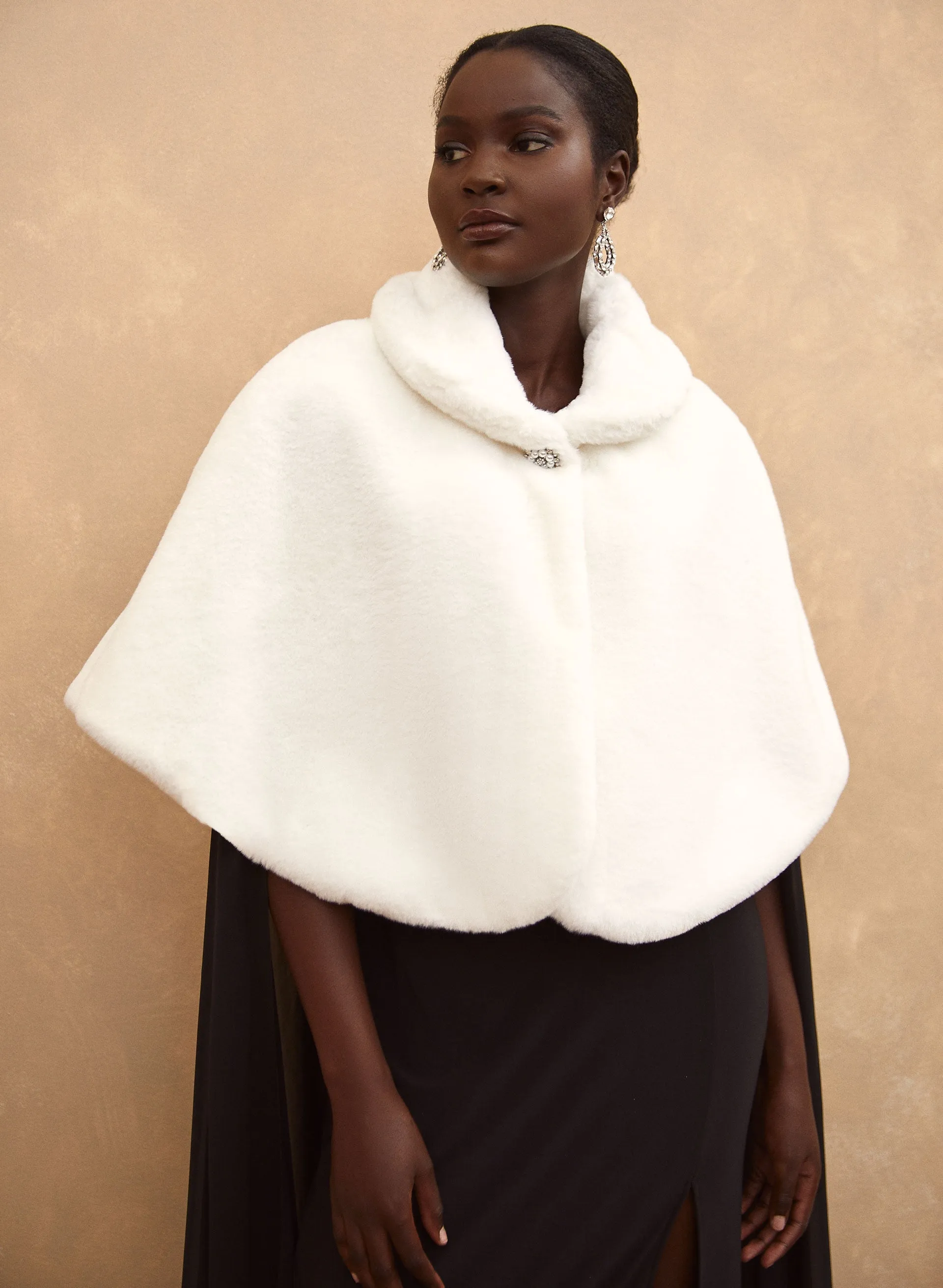 Brooch Detail Faux Fur Cape sold by Laura