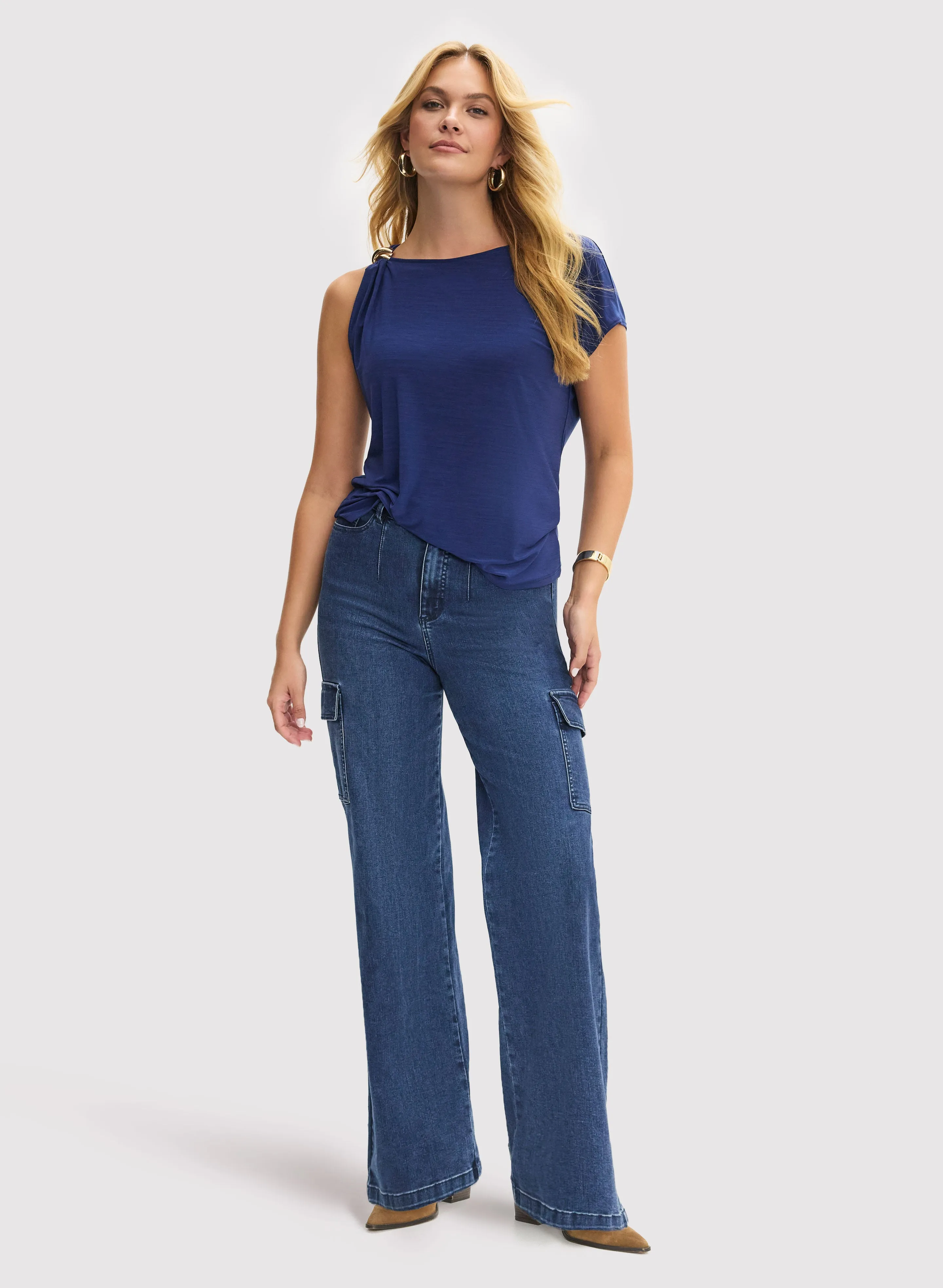 Drop Shoulder Top & Cargo Jeans sold by Laura