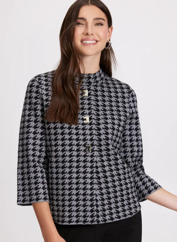 Houndstooth Print Mock Neck Cardigan sold by Laura