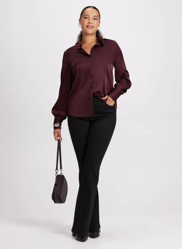 Satin Button Down Blouse & Straight Leg Jeans sold by Laura