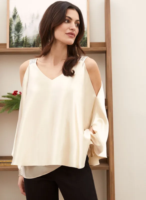 Embellished Satin Poncho Blouse sold by Laura