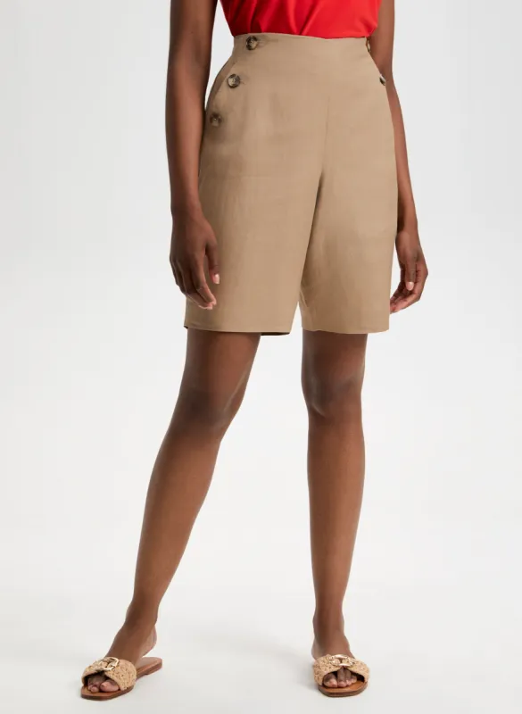 Pull-On Linen-Blend Shorts sold by Laura