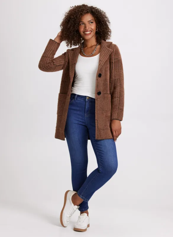 Plaid Print Cardigan & Slim Leg Jeans sold by Laura