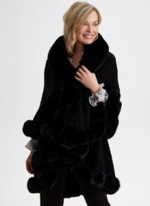 Twist Detail Faux Fur Poncho sold by Laura