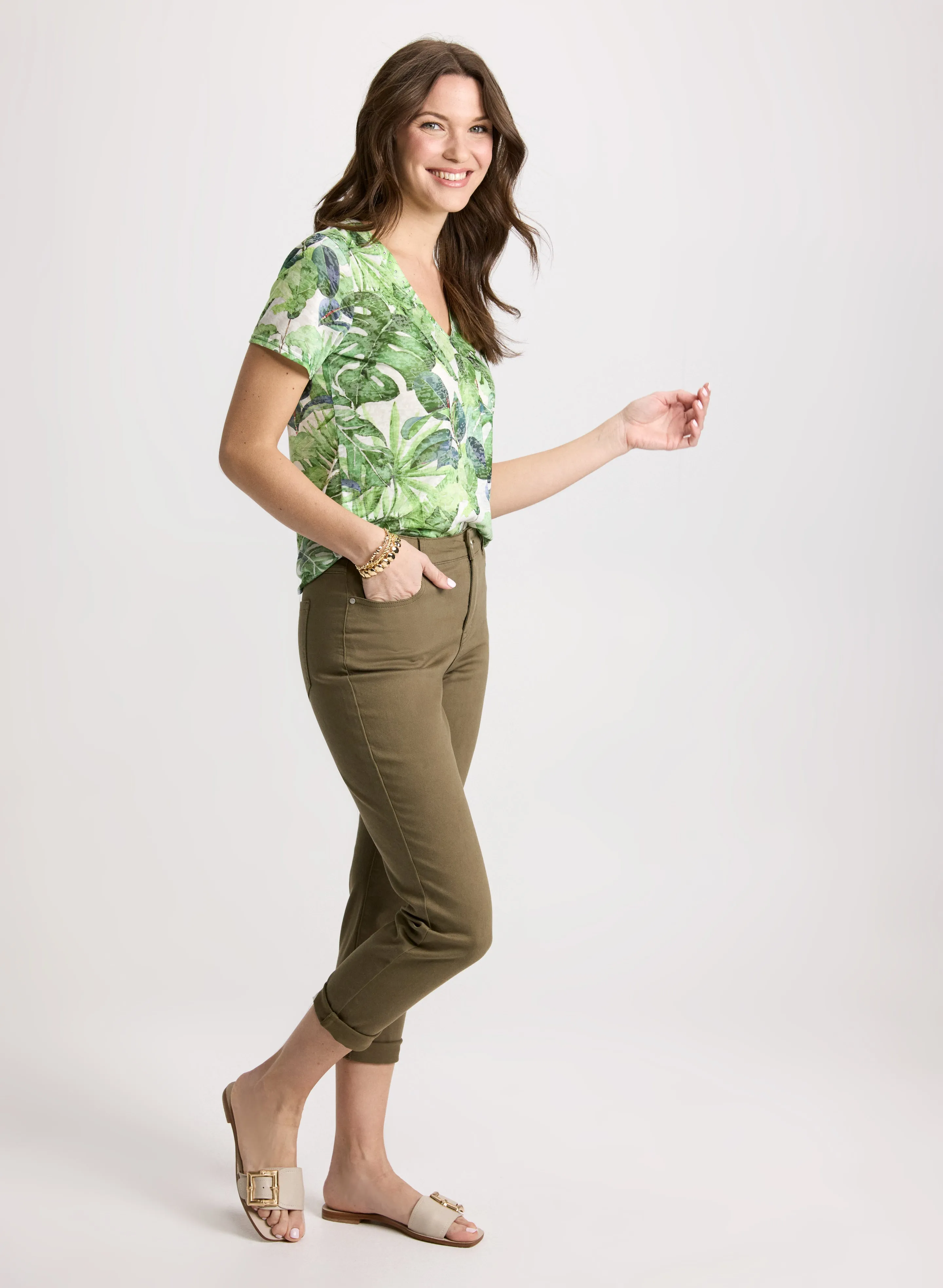 Leaf Print V-Neck Tee sold by Laura product image thumbnail 3
