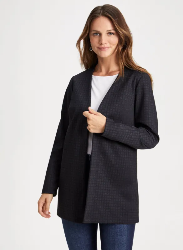 Checkered Print Open Front Jacket sold by Laura