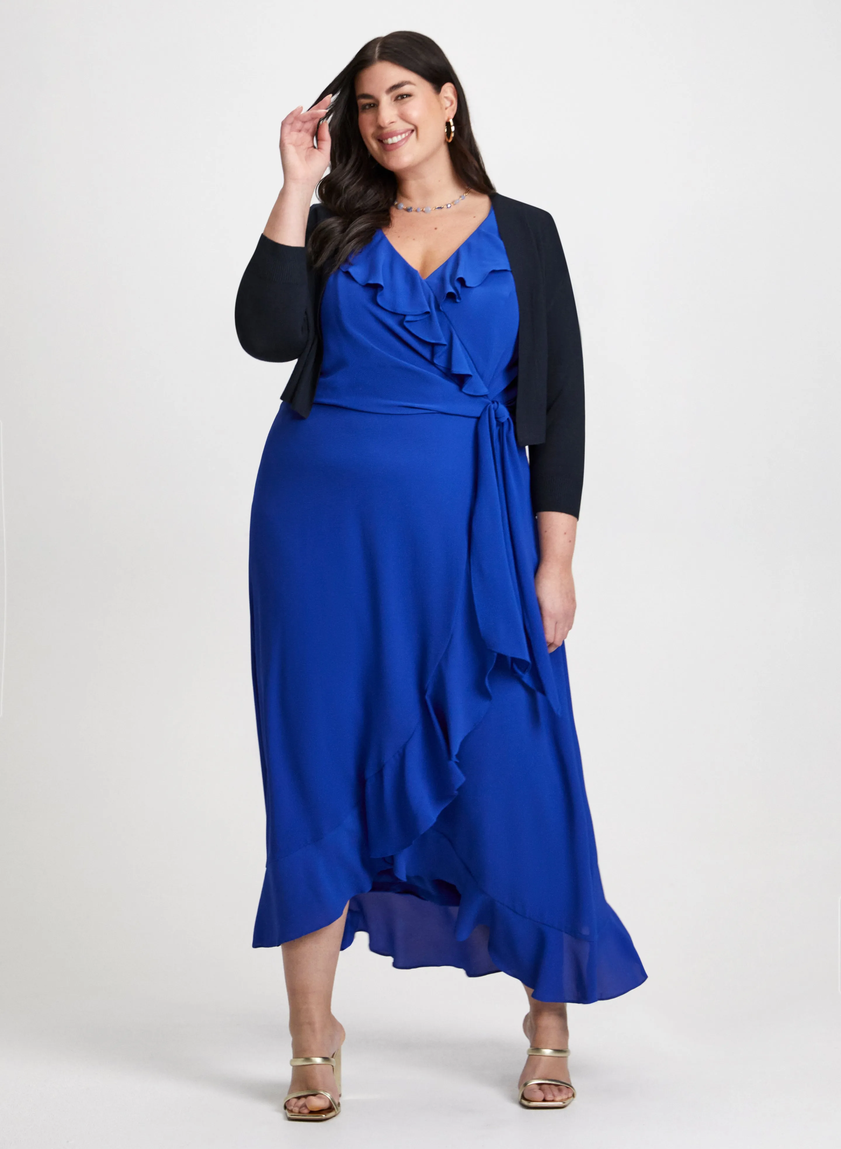 Ribbed Knit Cardigan & Wrap Style Ruffle Dress sold by Laura