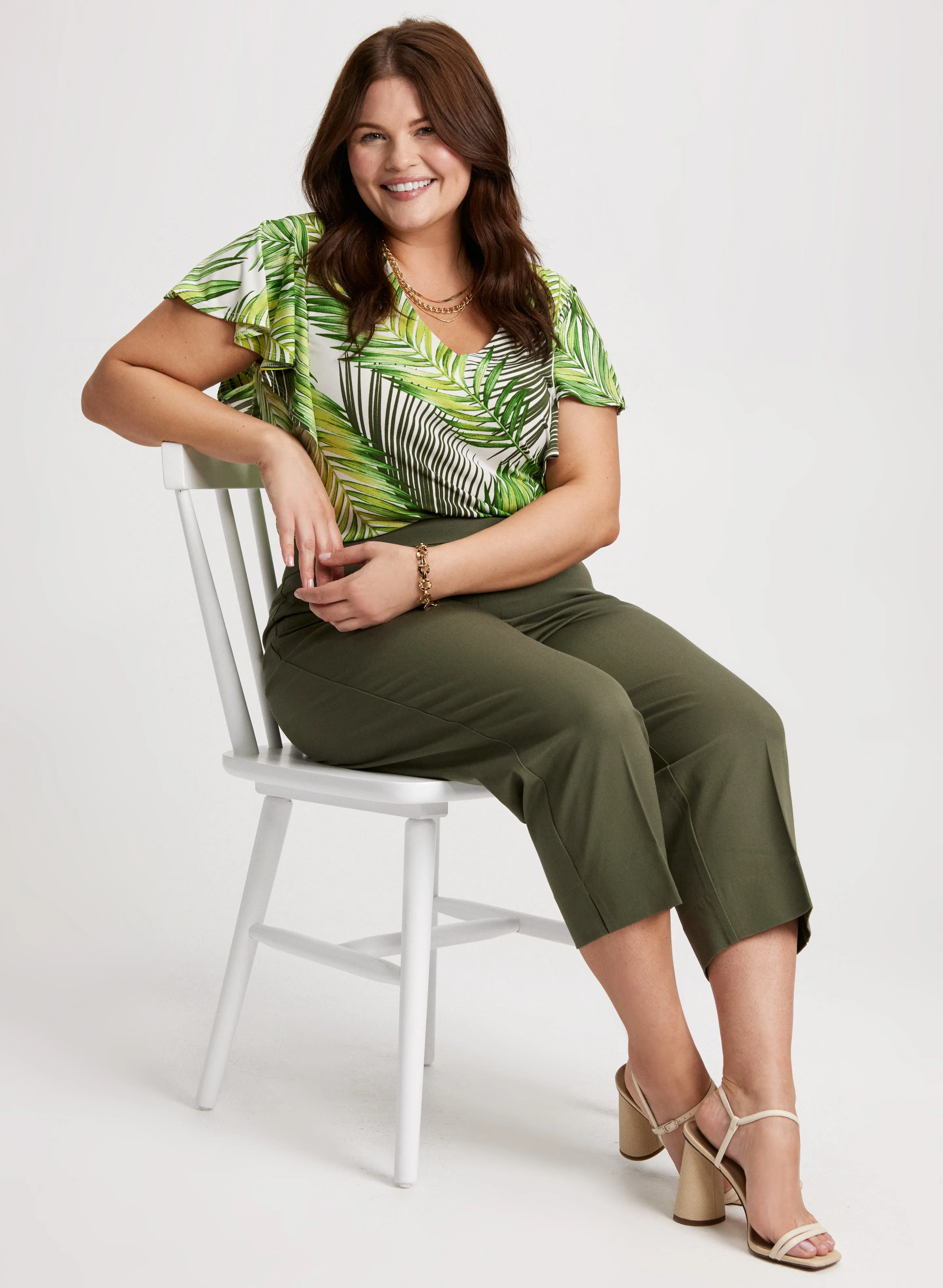 Leaf Print Cap-Sleeve Top sold by Laura product image thumbnail 3