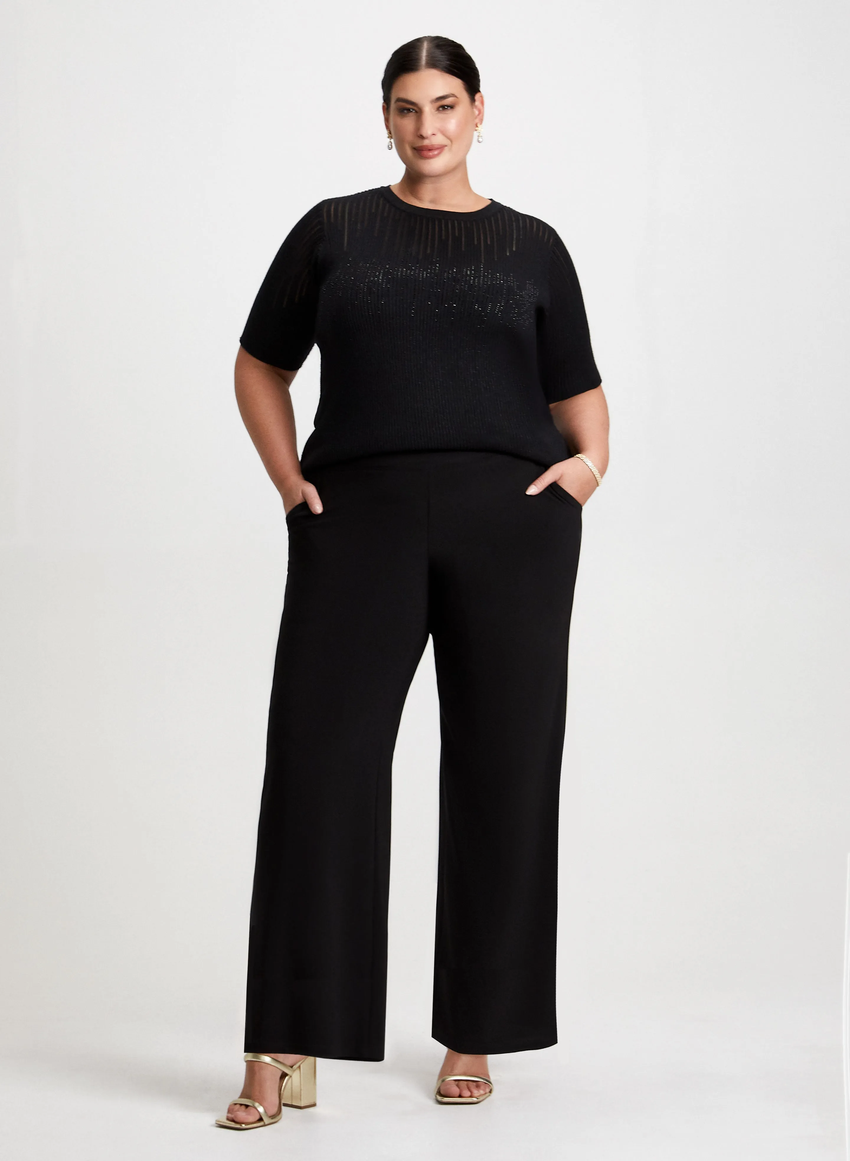 Wide Leg Pants & Rhinestone Motif Sweater sold by Laura