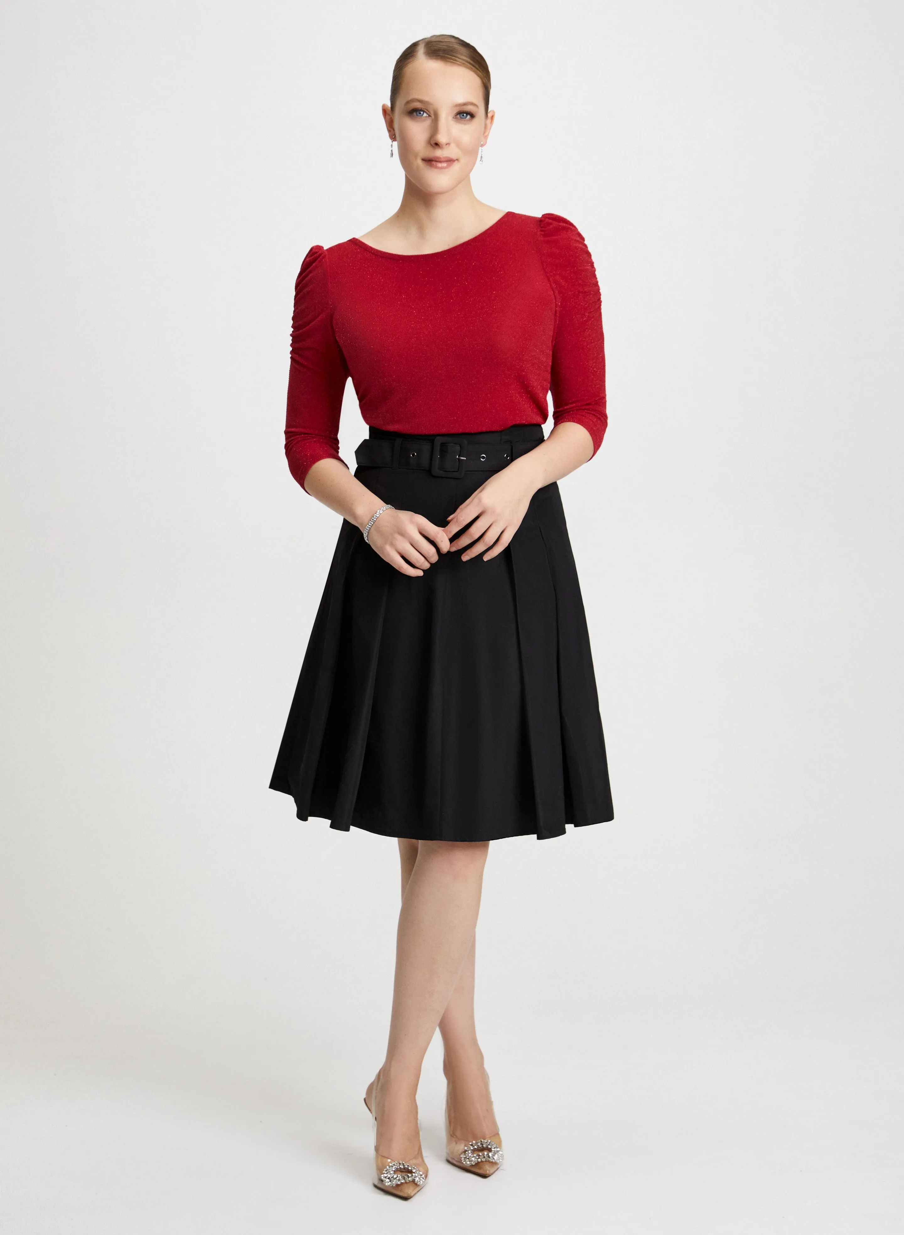Flared Skirt & Shirred Sleeve Top sold by Laura