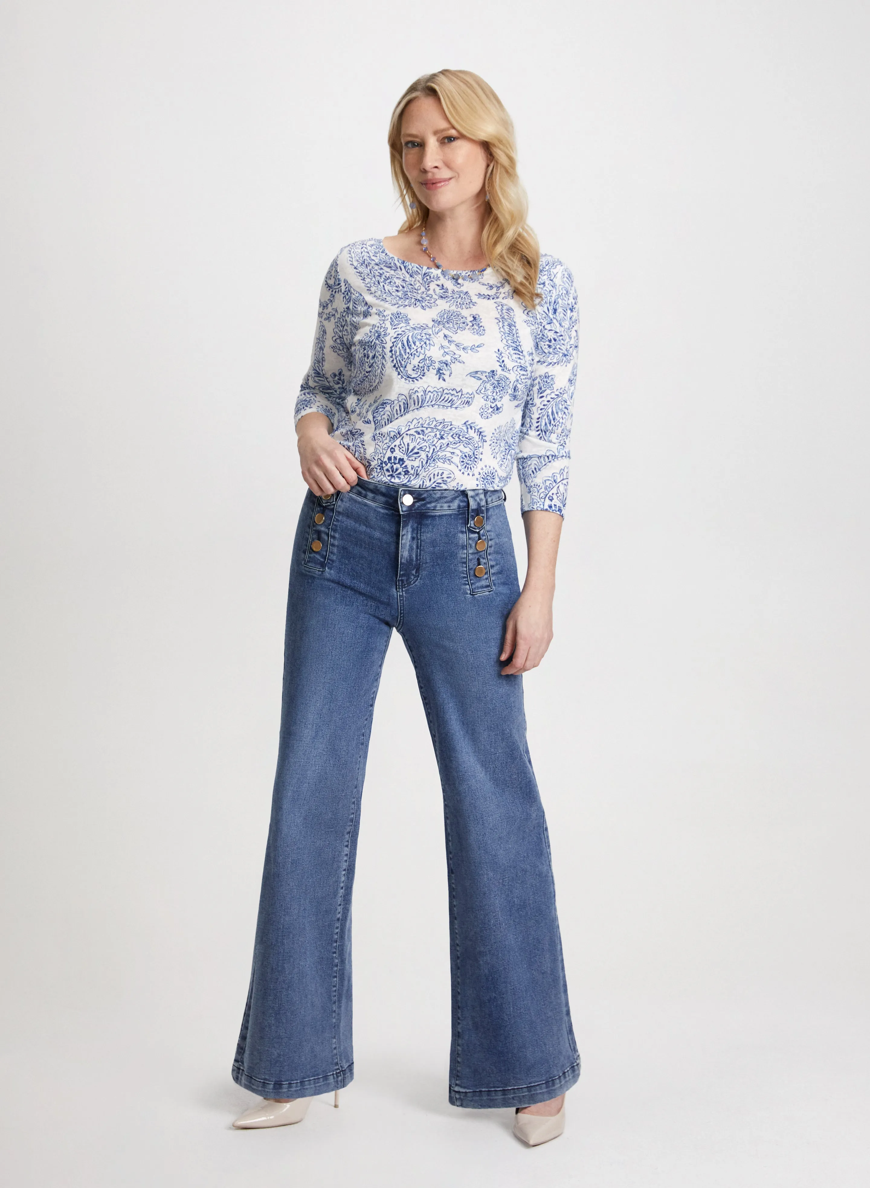Ruched Side Top & Wide Leg Jeans sold by Laura