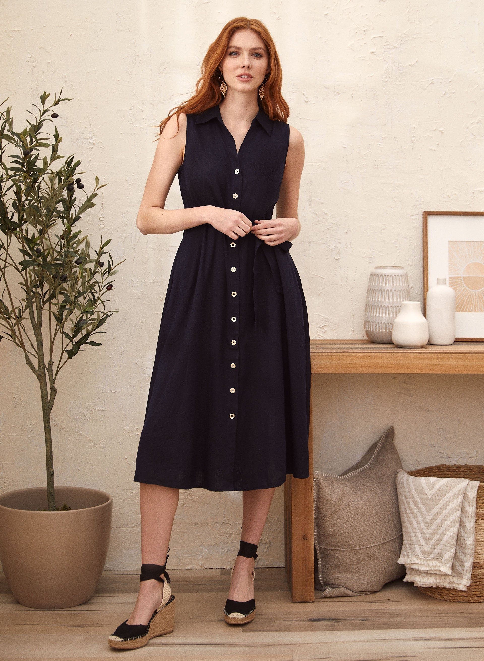 Linen Blend Shirt Dress sold by Laura