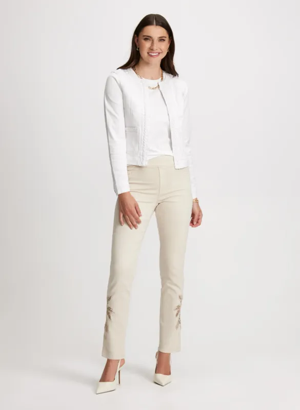 Braided Trim Denim Jacket & Rose Applique Jeans sold by Laura