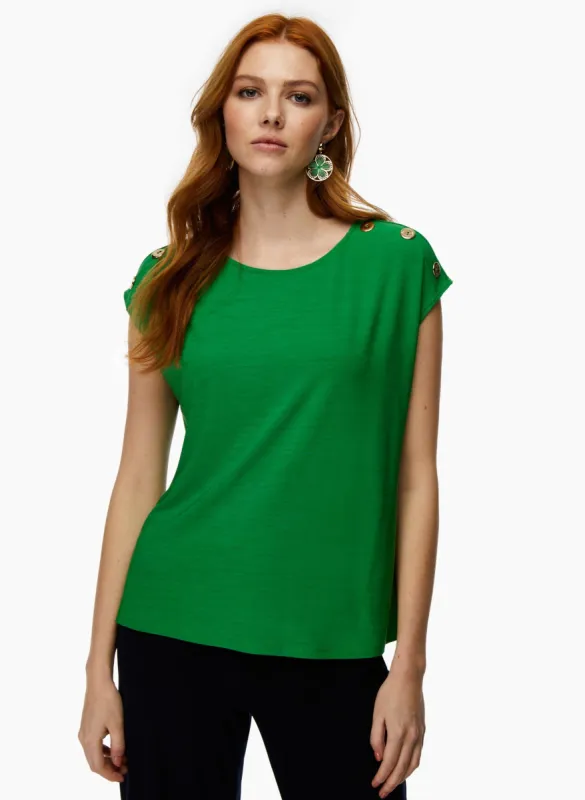 Button Detail Cap Sleeve Top sold by Laura