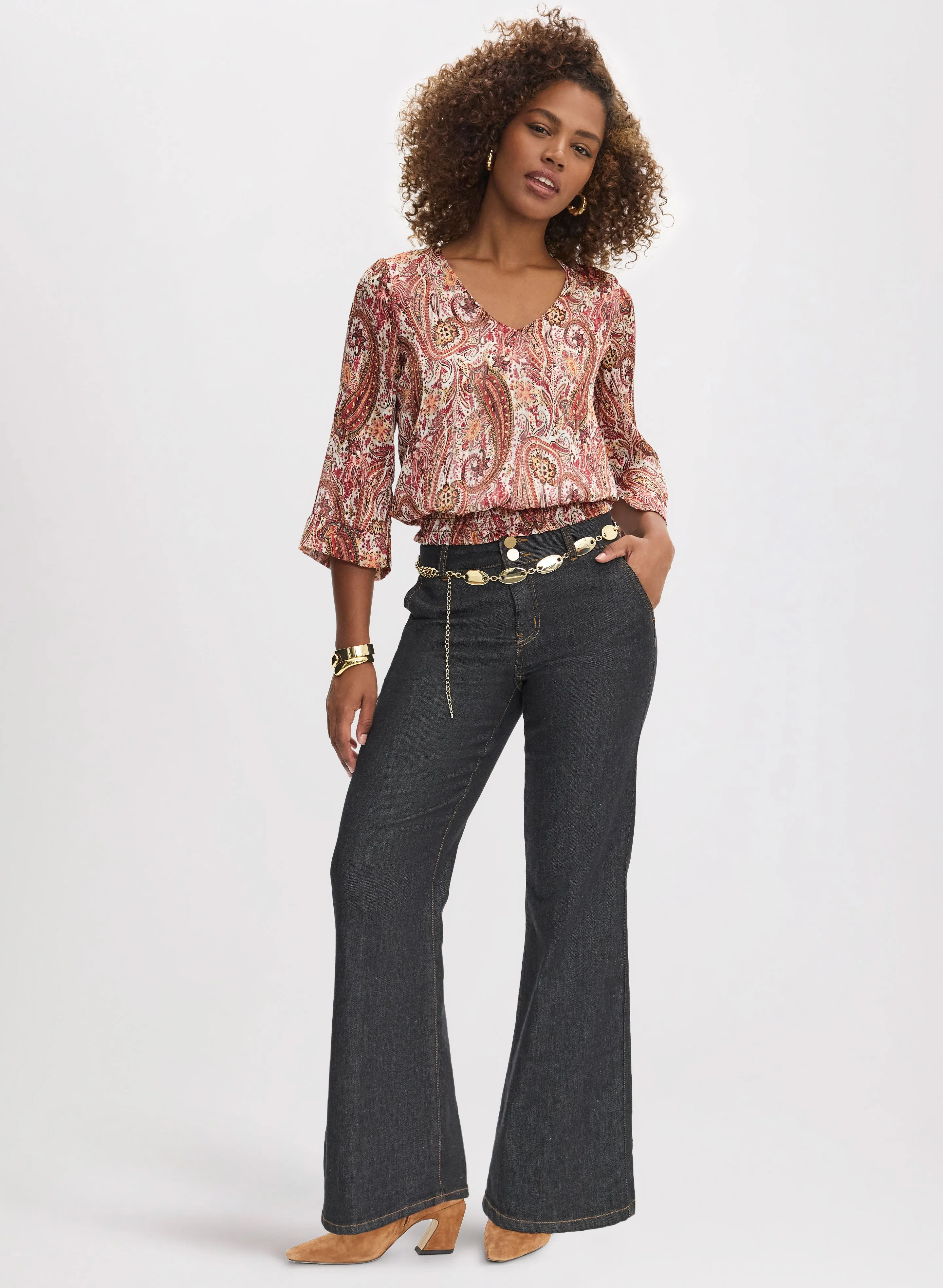 Paisley Print Blouse & Flare Leg Jeans sold by Laura
