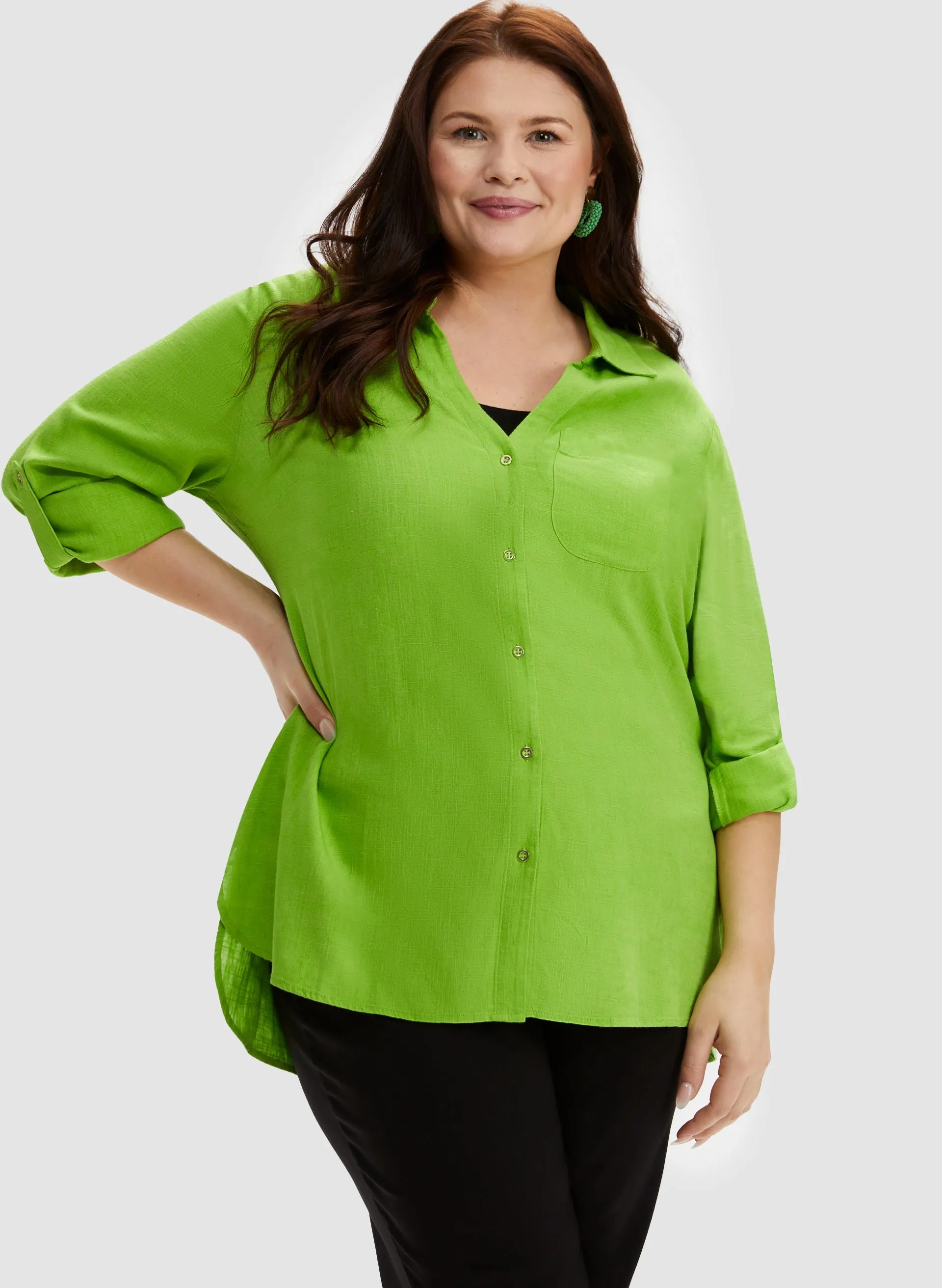 Roll-Up Sleeve Linen-Blend Blouse sold by Laura