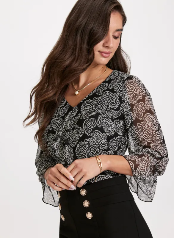 Paisley Print Mesh Sleeve Top sold by Laura