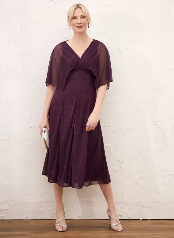 Glitter Mesh Capelet Dress sold by Laura