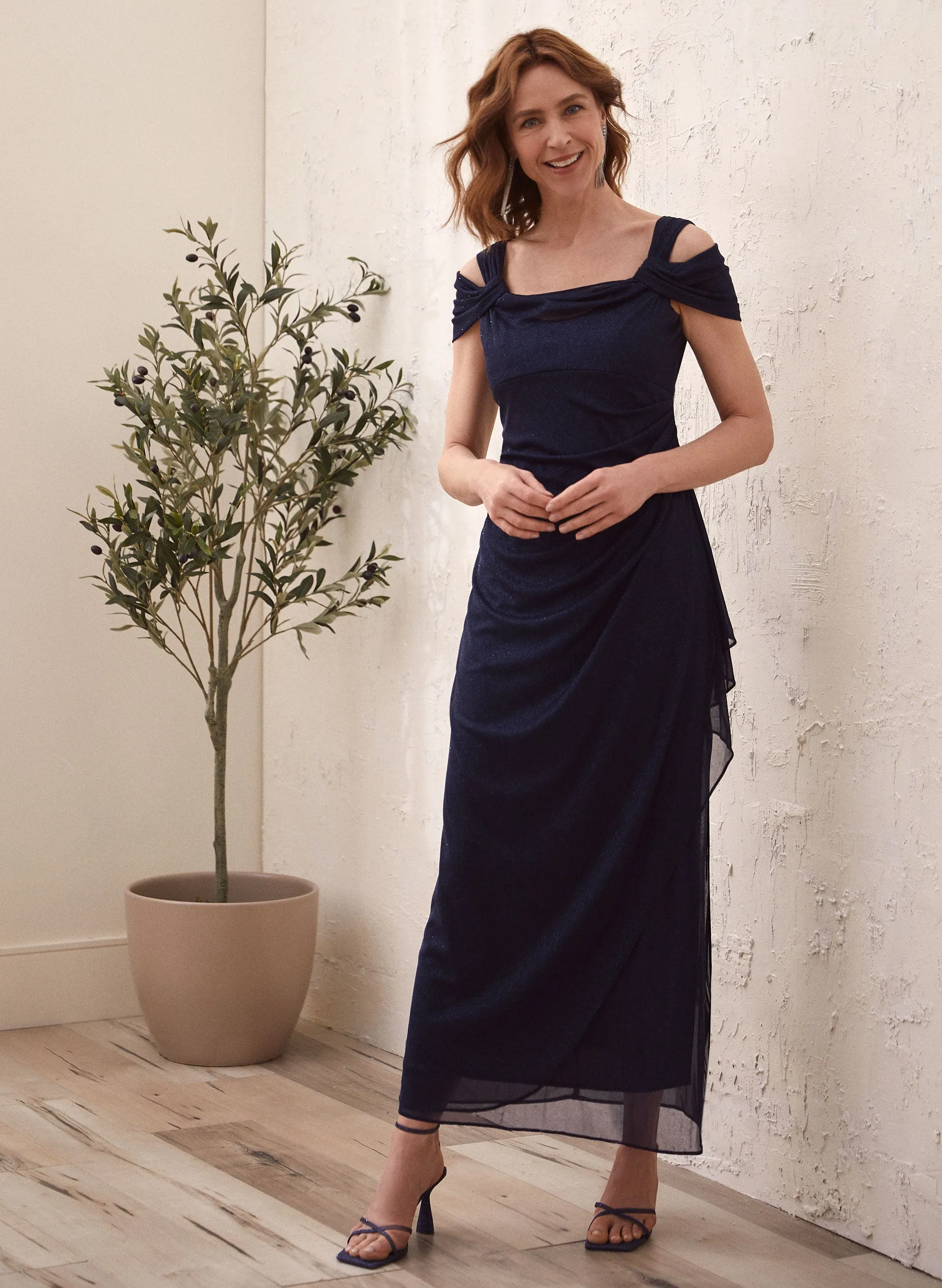 Glitter Cold Shoulder Dress sold by Laura