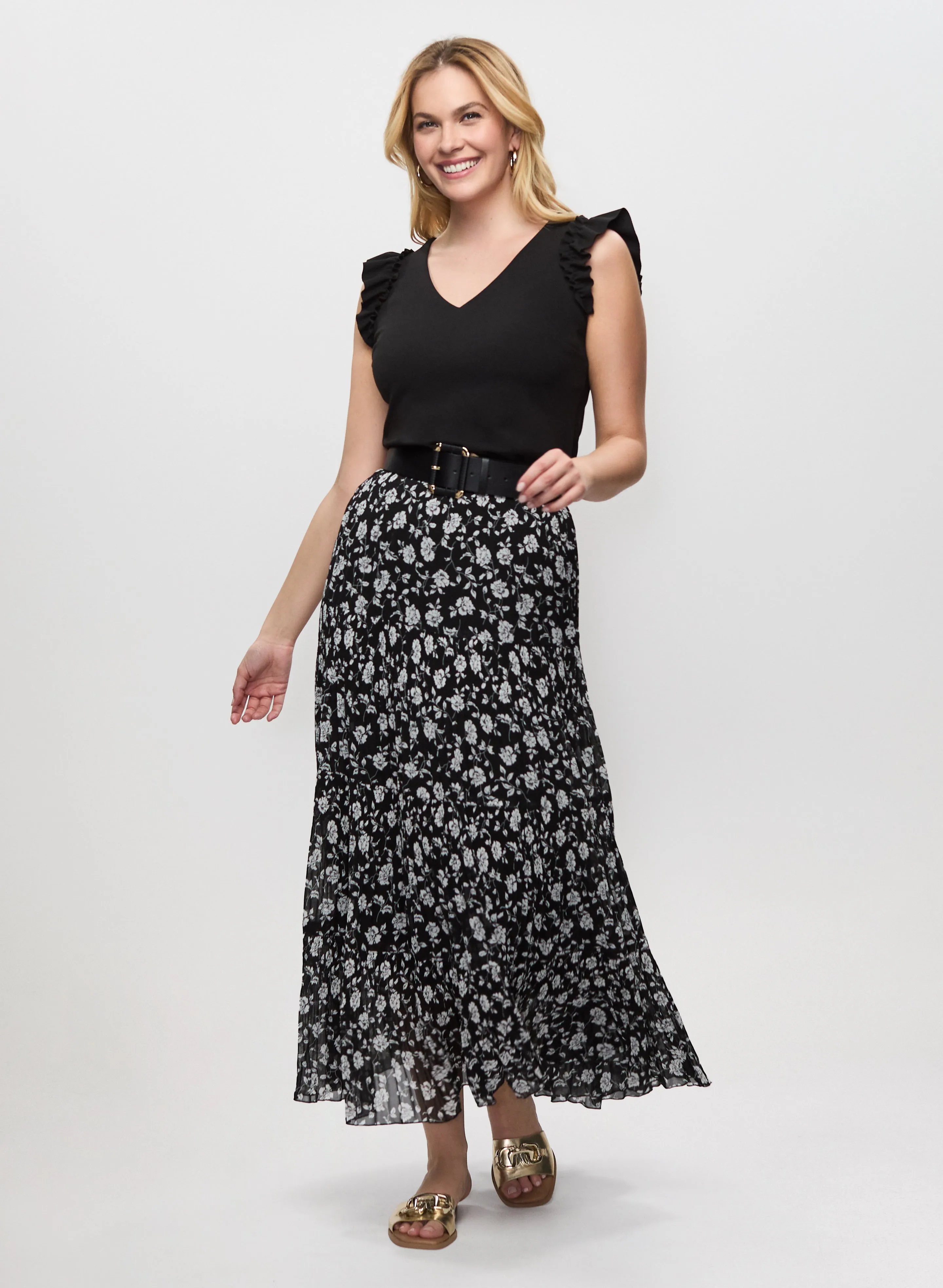 Ruffle Cap Sleeve Top & Floral Maxi Skirt sold by Laura