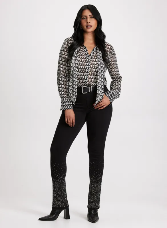 Houndstooth Print Chiffon Blouse & Slim Leg Jeans sold by Laura