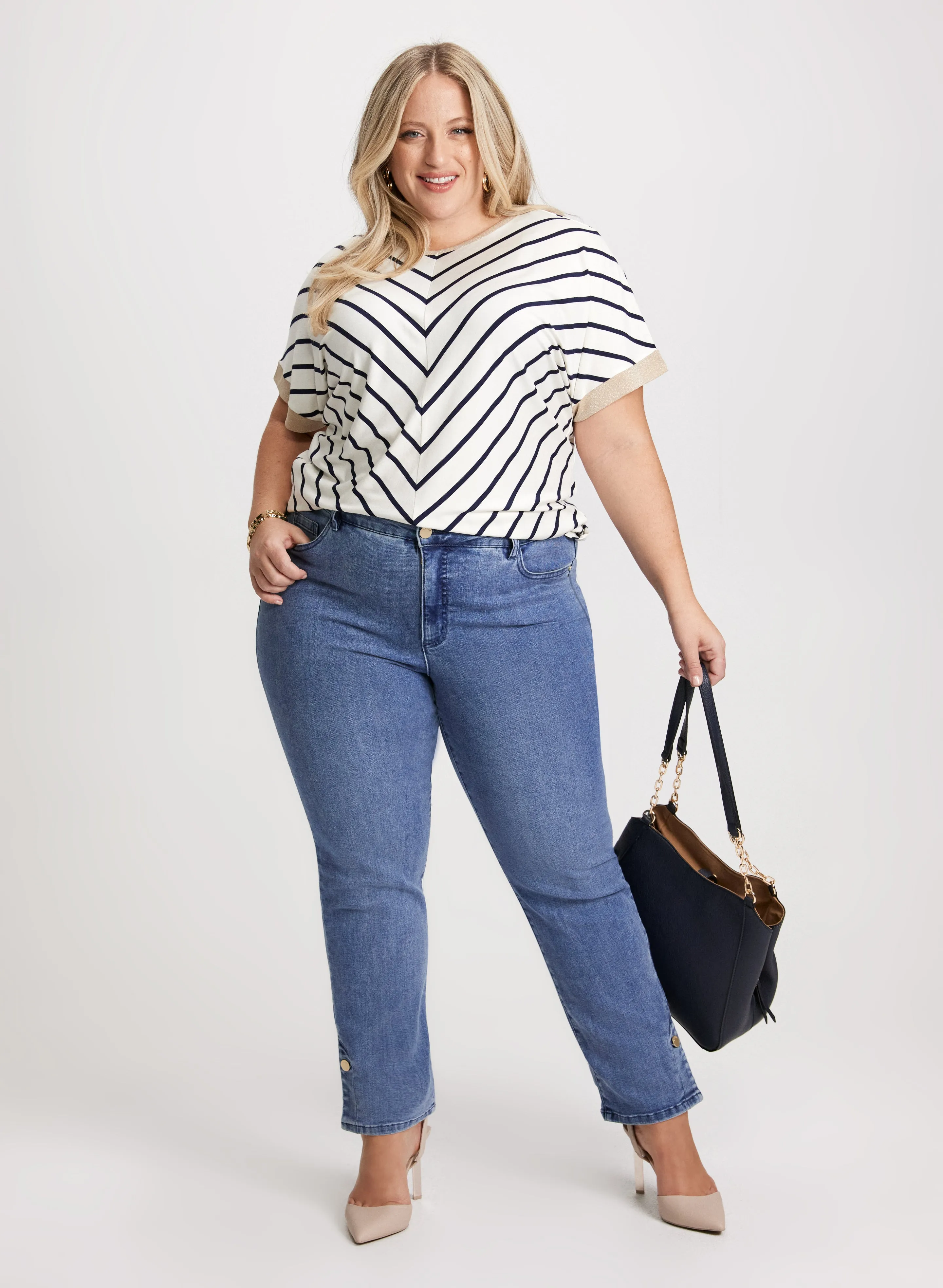 Drop Sleeve Chevron Top & Slit Hem Straight Leg Jeans sold by Laura
