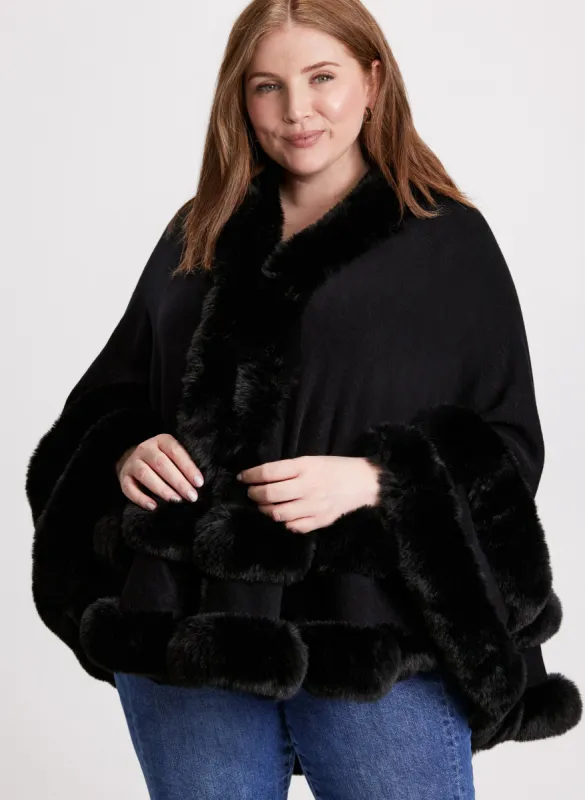Faux Fur Trim Poncho sold by Laura