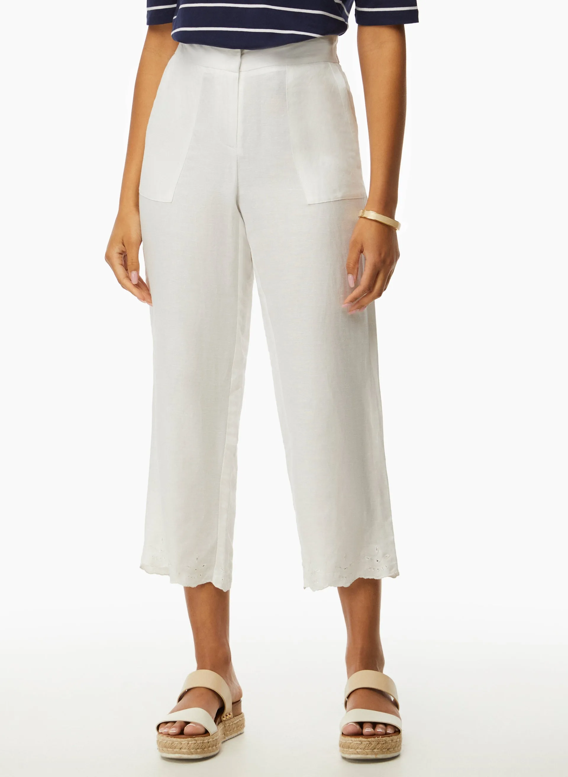 Eyelet Trim Linen-Blend Pants sold by Laura