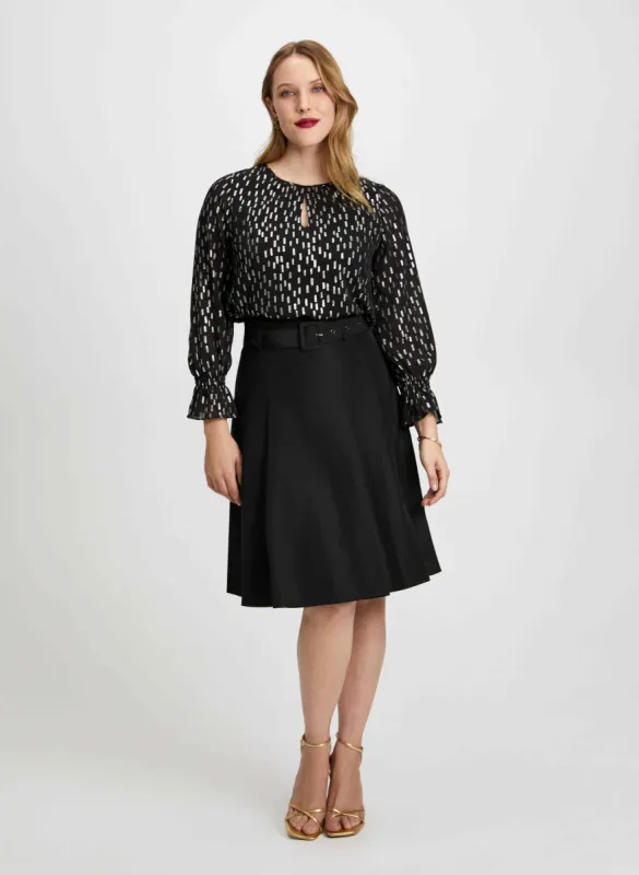 Metallic Print Blouse & Flared Skirt sold by Laura
