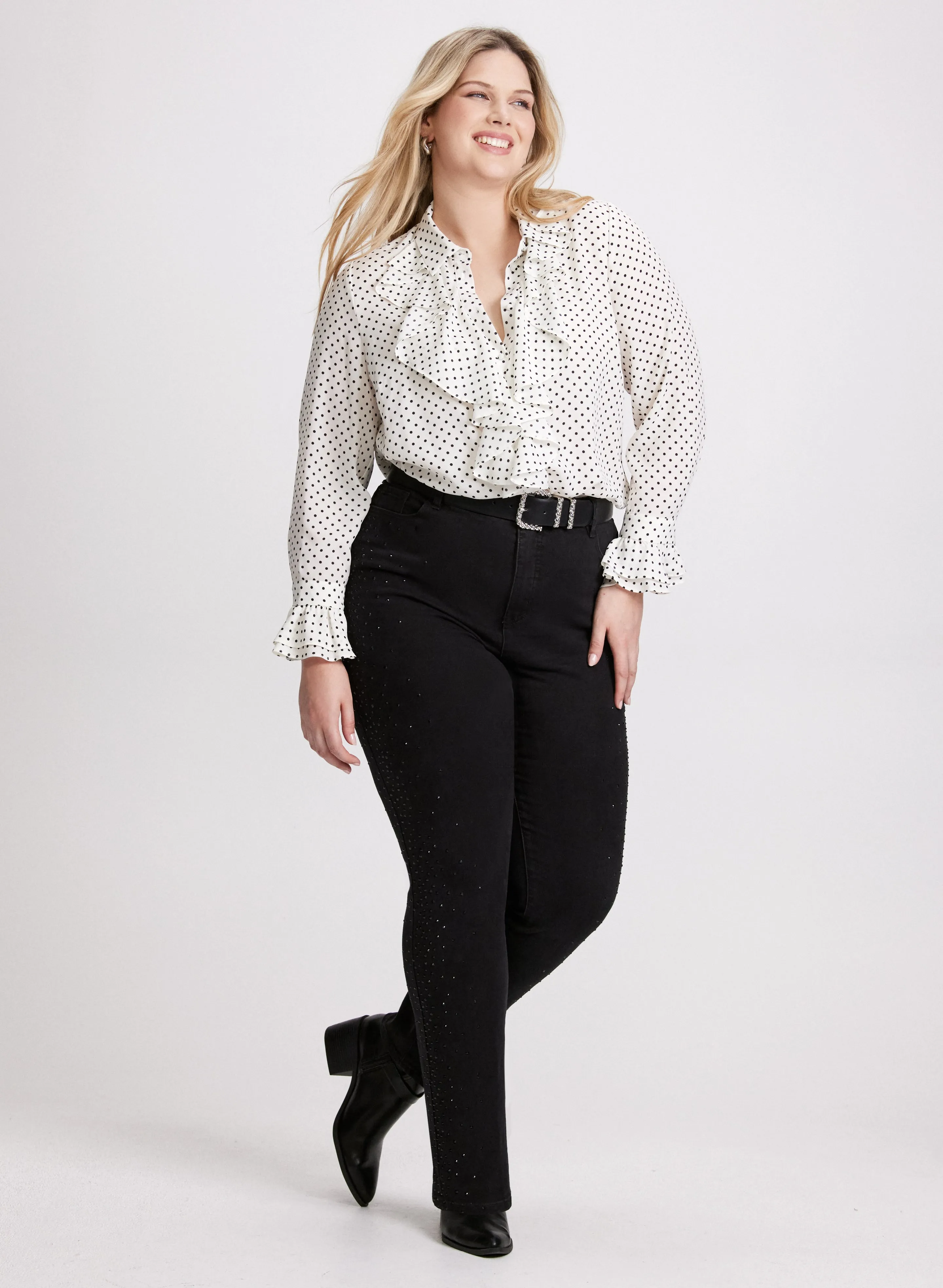 Polka Dot Blouse & Straight Leg Jeans sold by Laura