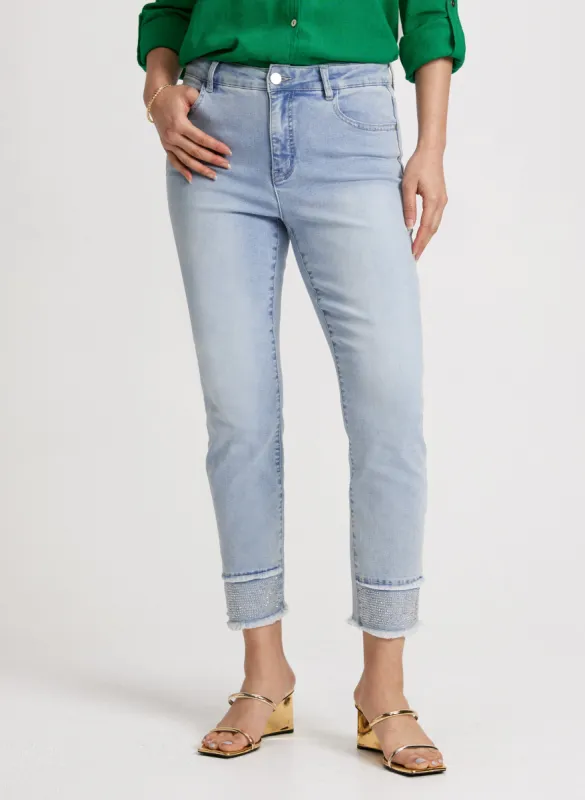 Rhinestone Hem Slim Leg Jeans sold by Laura