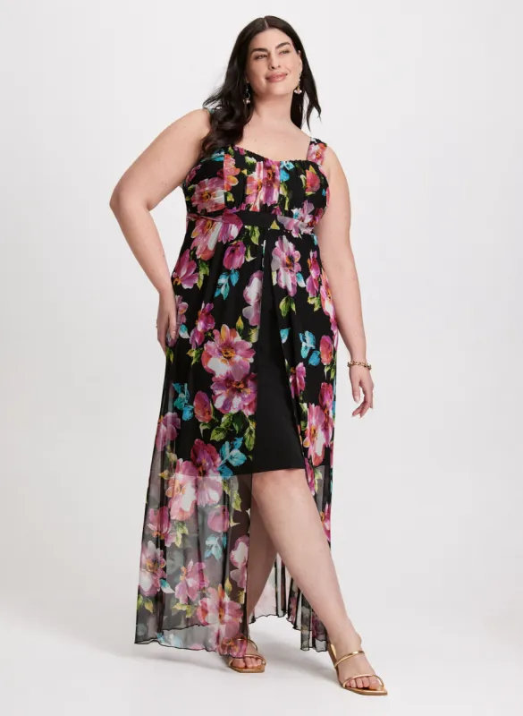 Floral Mesh Asymmetric Maxi Dress sold by Laura