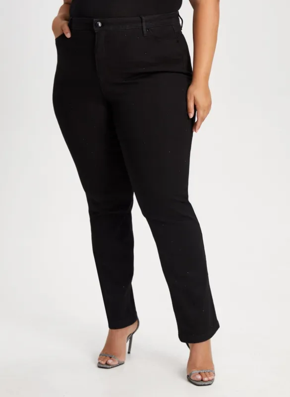 Rhinestone Detail Straight Leg Jeans sold by Laura