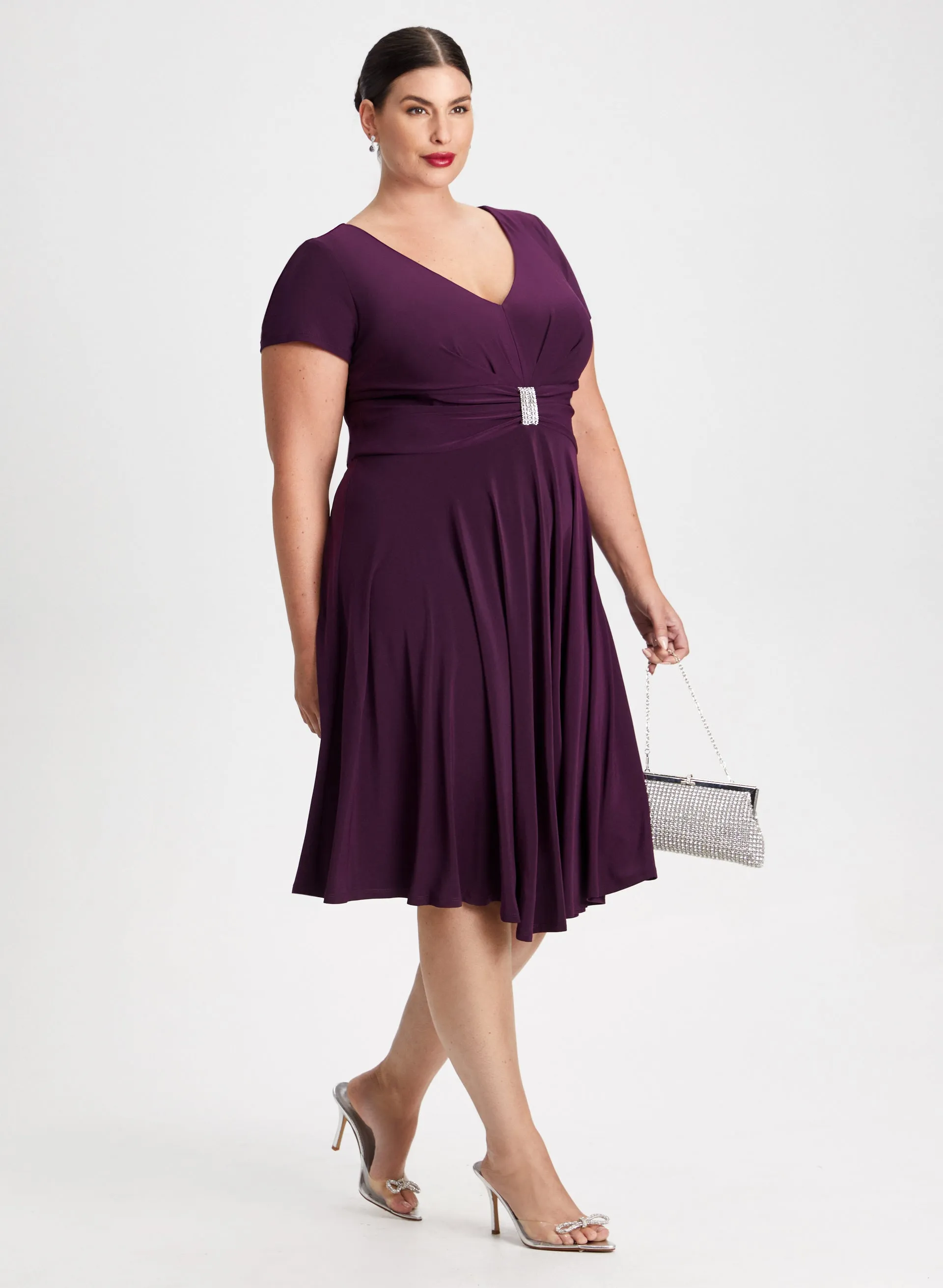 Brooch Detail V-Neck Dress sold by Laura product image thumbnail 2