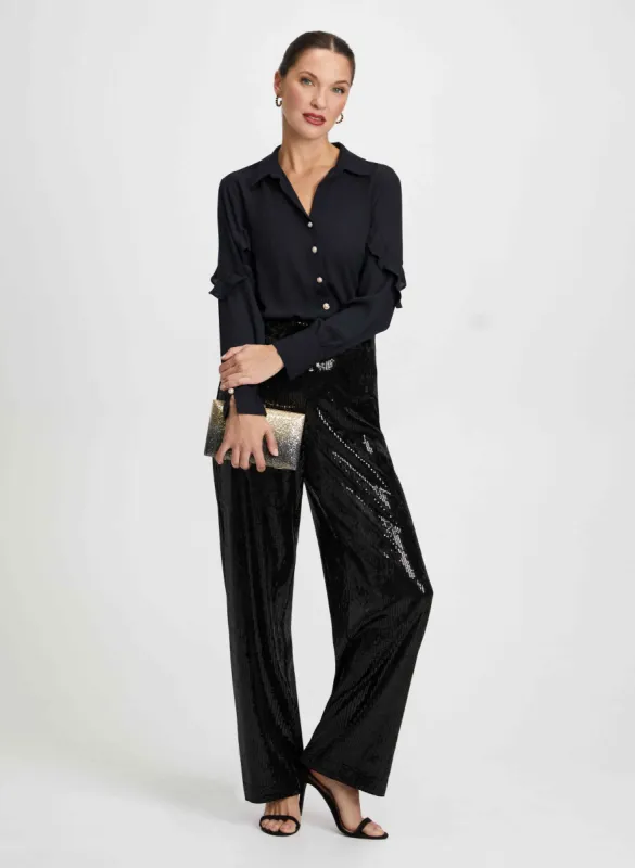 Ruffle Sleeve Blouse & Sequin Pants sold by Laura