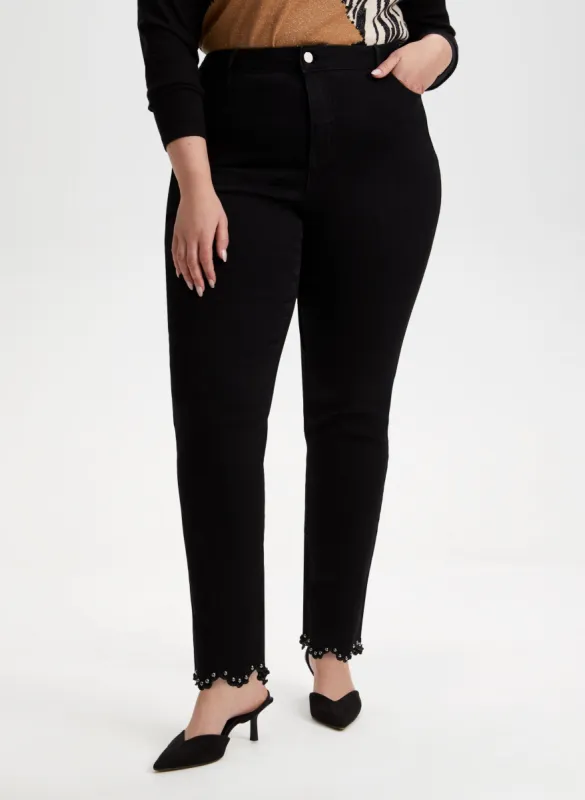 Pearl Detail Straight Leg Jeans sold by Laura