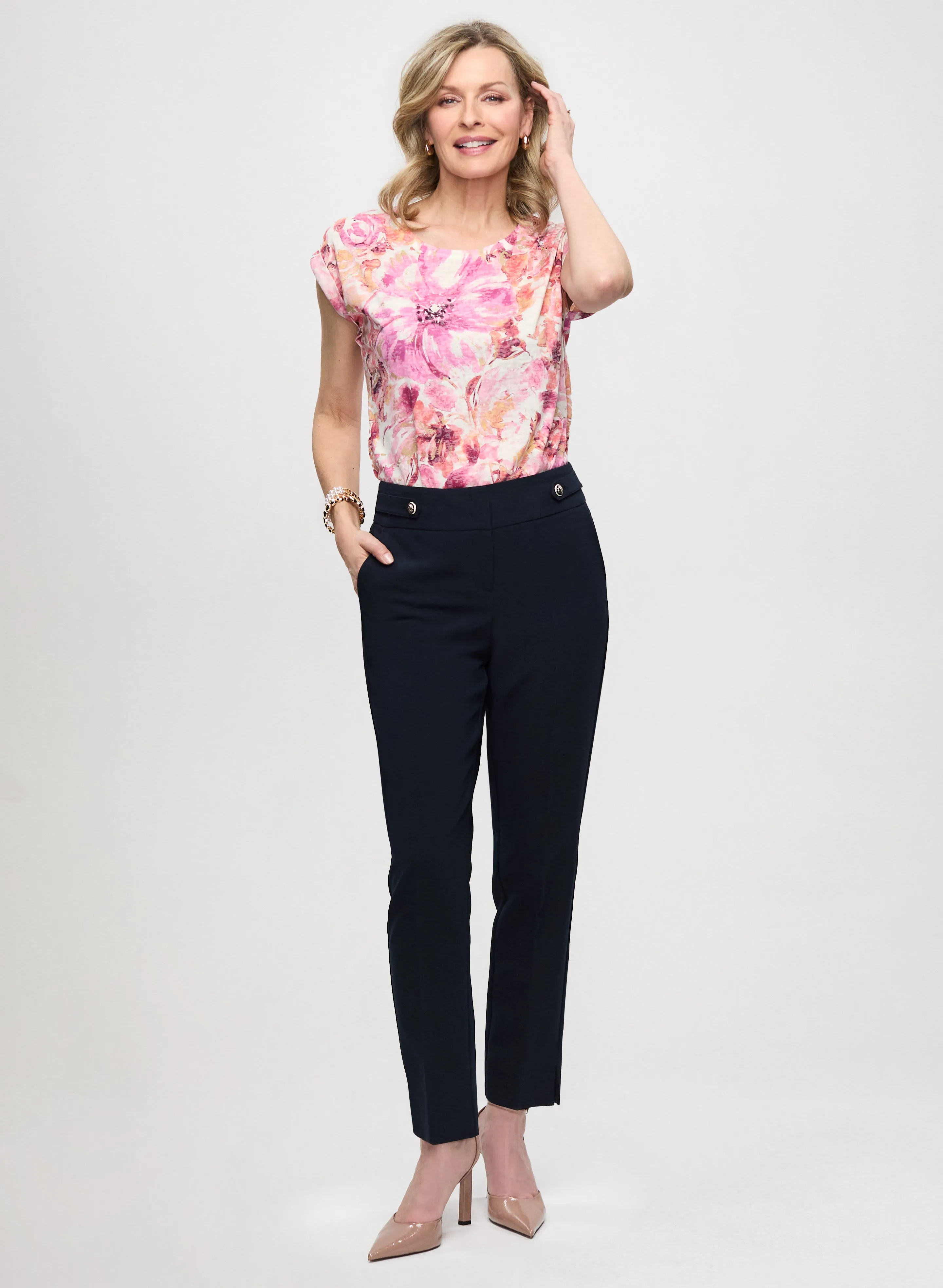 Floral Print Burnout Tee & Slim-Leg Ankle Pants sold by Laura