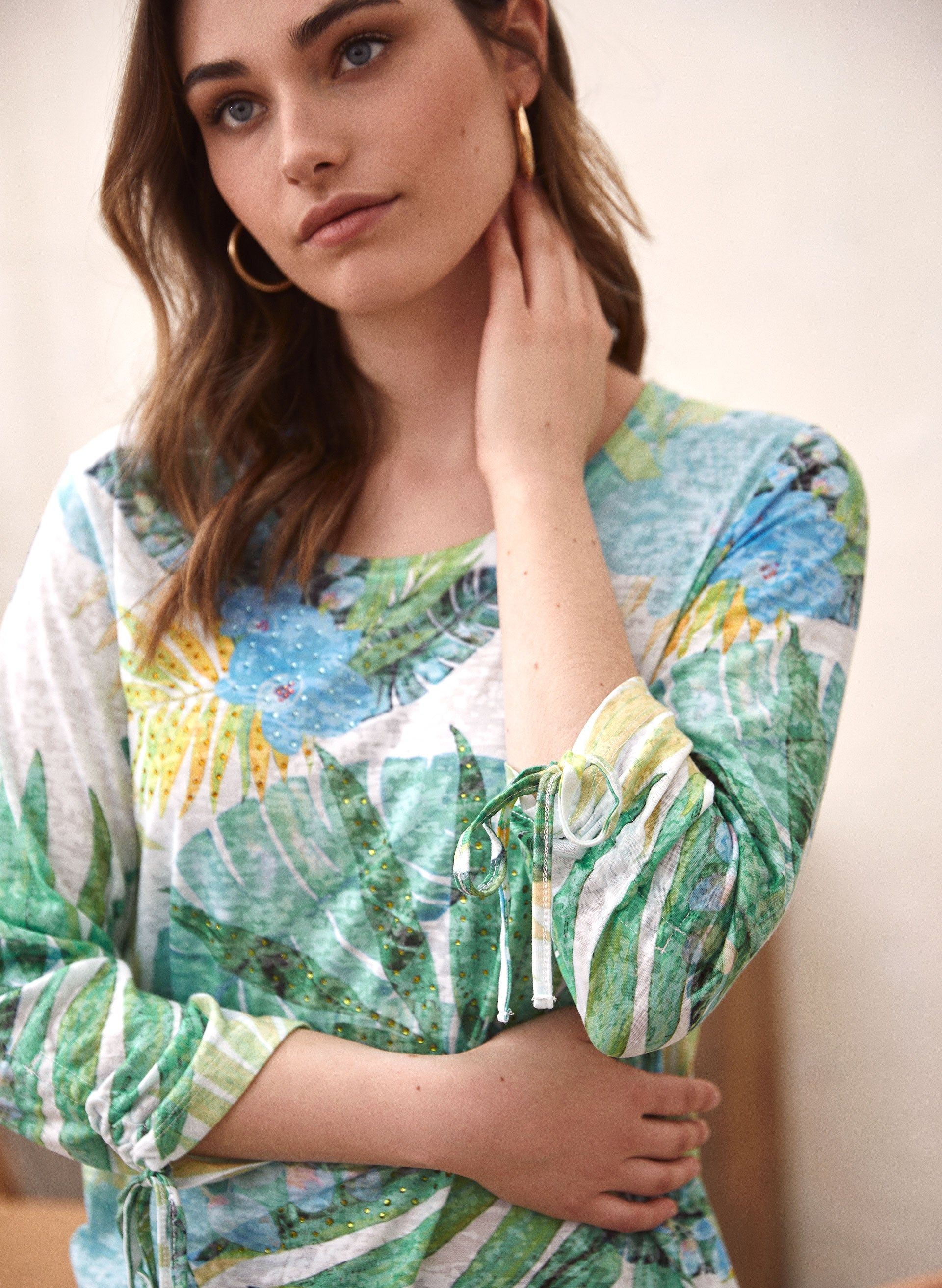 Tropical Print Burnout Tee sold by Laura