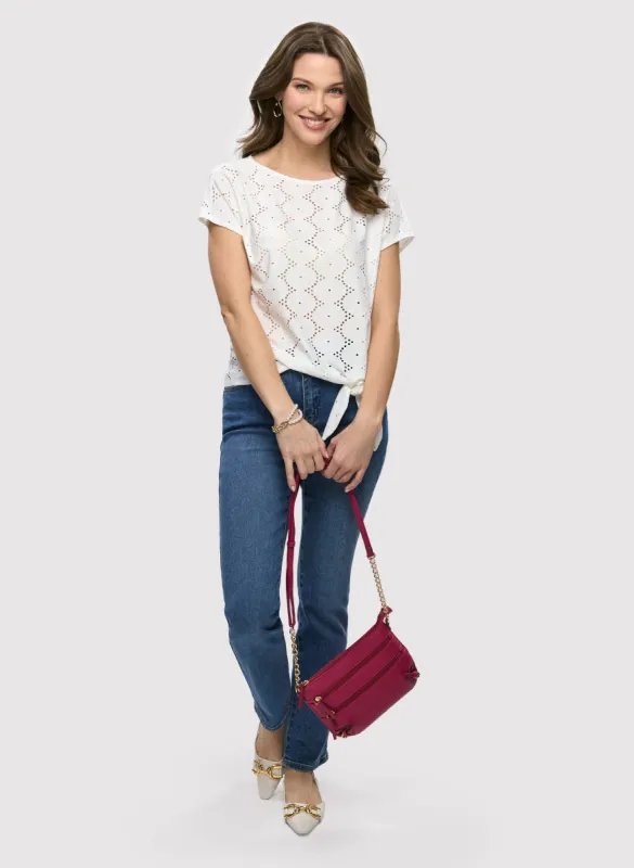 Eyelet Detail Boat Neck Top & Essential Straight Leg Jeans sold by Laura