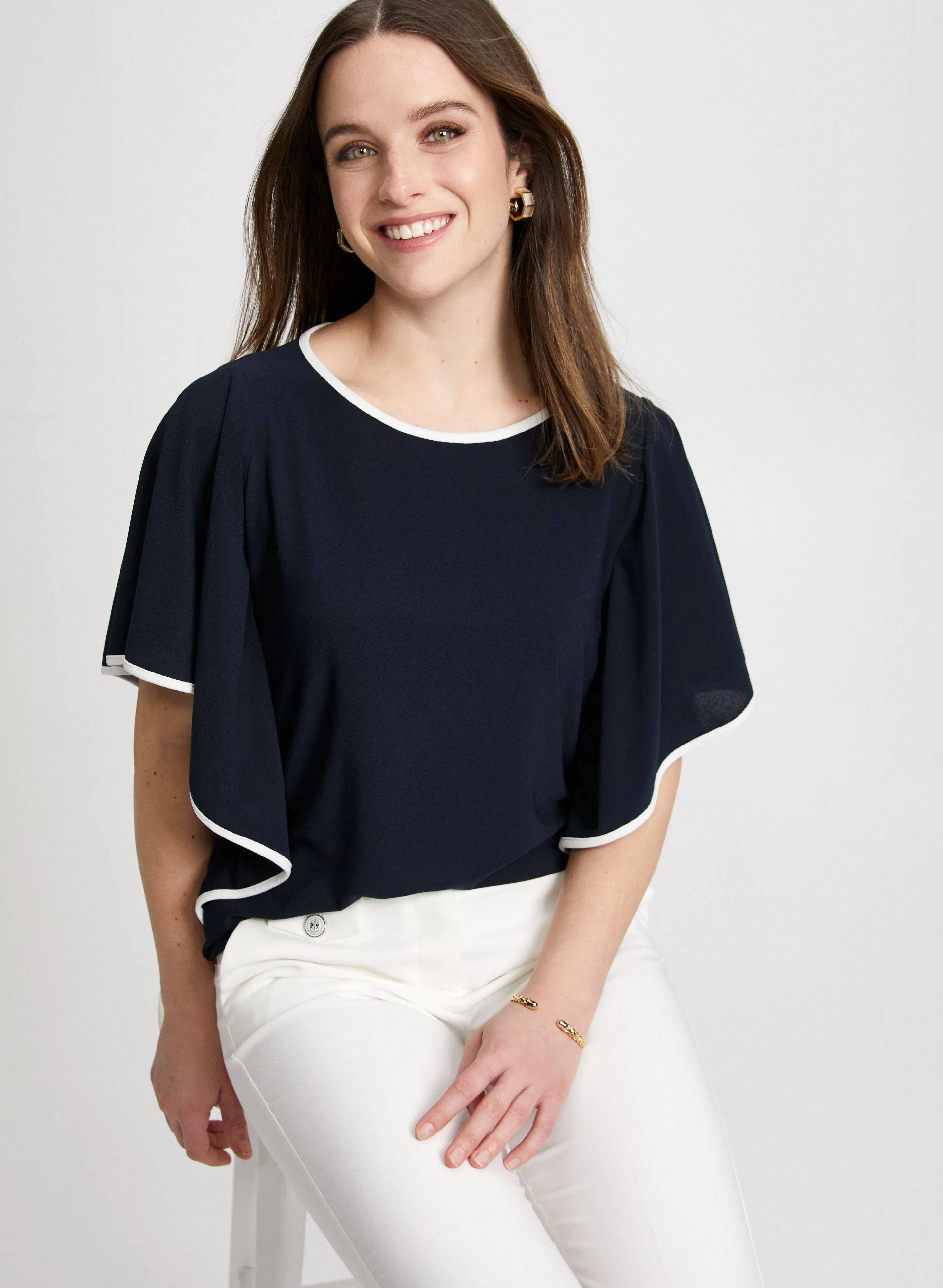 Contrast Trim Ruffle Sleeve Top sold by Laura product image thumbnail 5