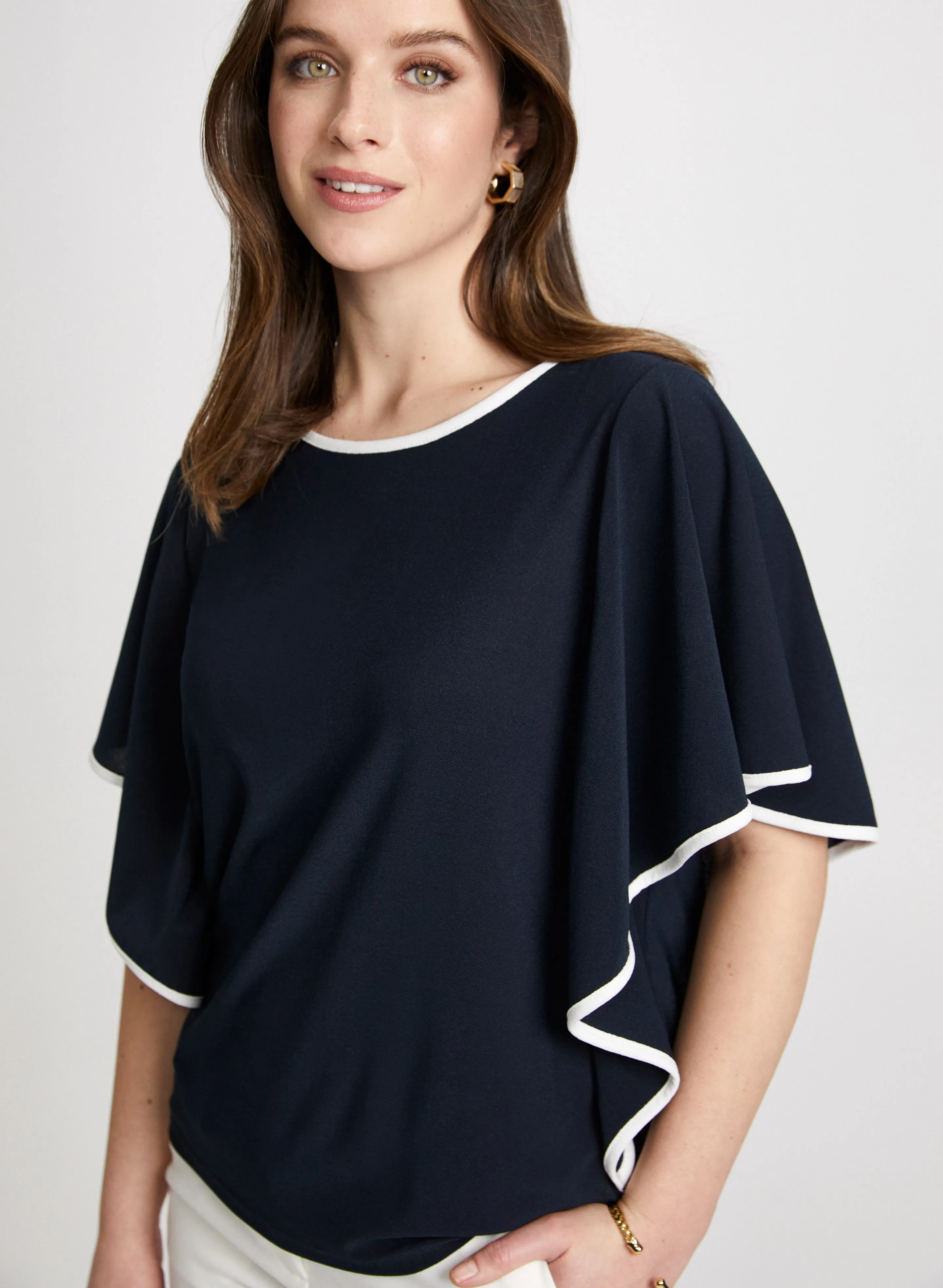 Contrast Trim Ruffle Sleeve Top sold by Laura product image thumbnail 2