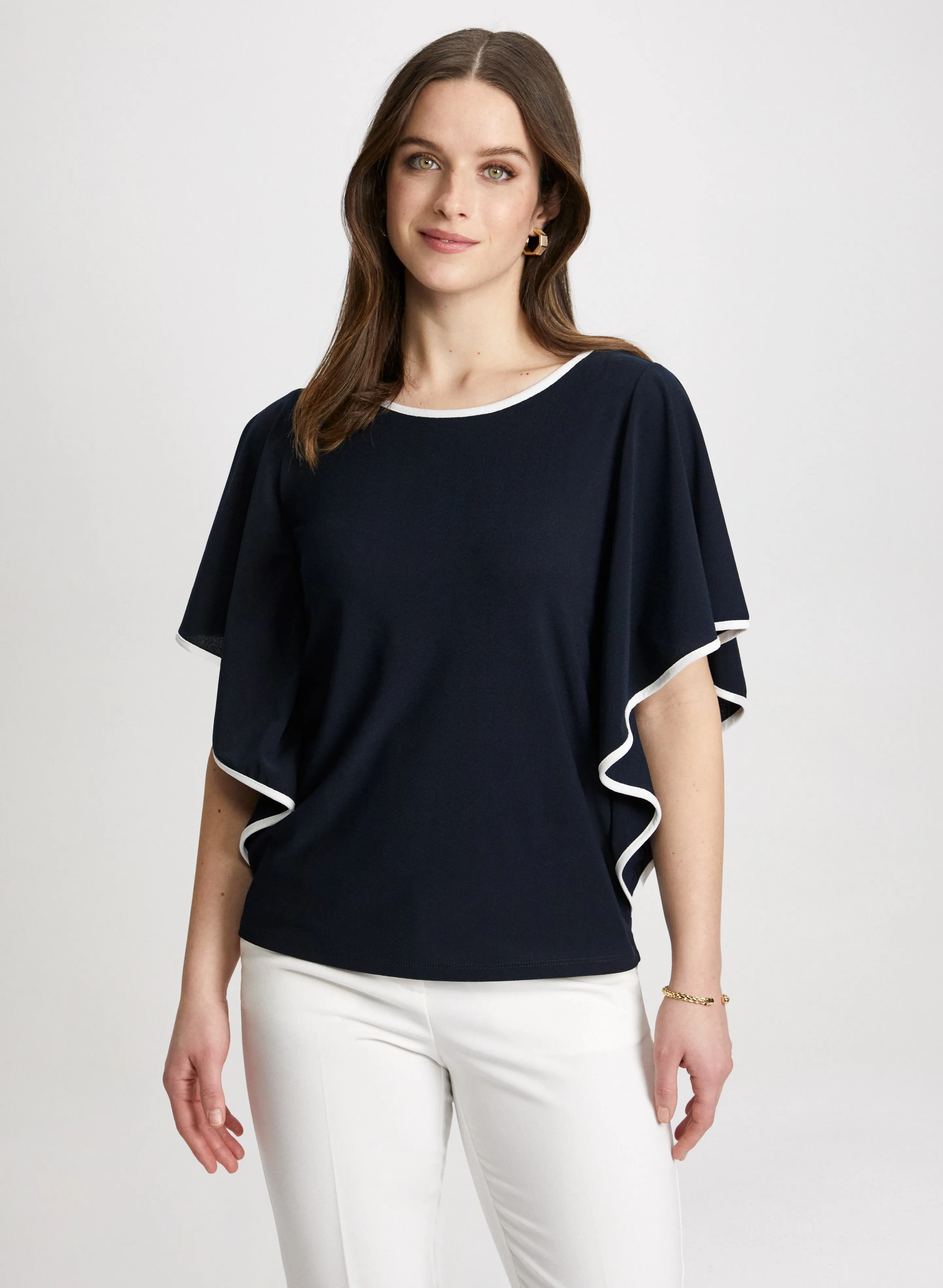 Contrast Trim Ruffle Sleeve Top sold by Laura