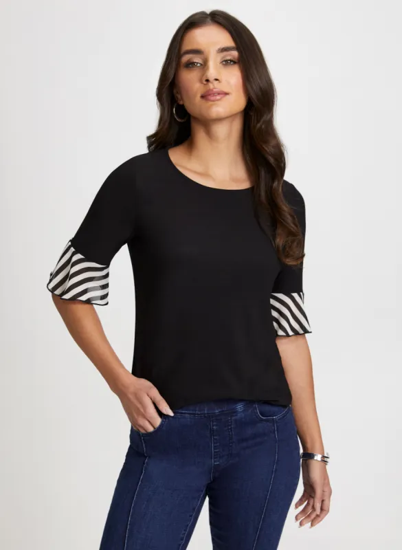 Stripe Cuff Crew Neck Top sold by Laura